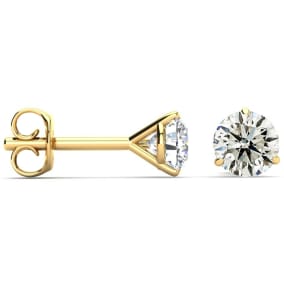 1.30 Carat Colorless Diamond Stud Earrings in 14 Karat Yellow Gold Martini Setting