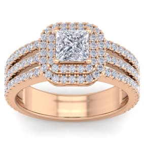 2 Carat Princess Shape Double Halo Diamond Engagement Ring In 14 Karat Rose Gold