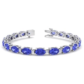 11 Carat Oval Shape Tanzanite and Diamond Bracelet In 14 Karat White Gold, 7 Inches