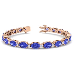 11 Carat Oval Shape Tanzanite and Diamond Bracelet In 14 Karat Rose Gold, 7 Inches