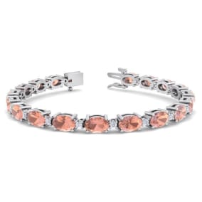Pink Gemstones 9 Carat Oval Shape Morganite and Diamond Bracelet In 14 Karat White Gold, 7 Inches