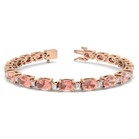 9 Carat Oval Shape Morganite Bracelet With Diamonds In 14 Karat Rose Gold, 7 Inches