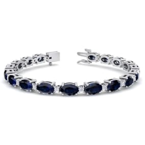 12 Carat Oval Shape Sapphire and Diamond Bracelet In 14 Karat White Gold, 7 Inches