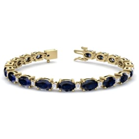 12 Carat Oval Shape Sapphire and Diamond Bracelet In 14 Karat Yellow Gold, 7 Inches