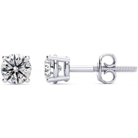 1 Carat Natural Colorless Diamond Stud Earrings In 14 Karat White Gold