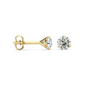 1.55 Carat Natural Colorless Diamond Stud Earrings in 14 Karat Yellow Gold Martini Setting