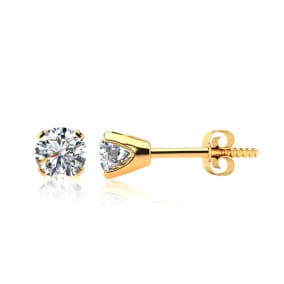 1.45 Carat Natural Colorless Diamond Stud Earrings In 14 Karat Yellow Gold