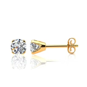 1.20 Carat Natural Colorless Diamond Stud Earrings In 14 Karat Yellow Gold