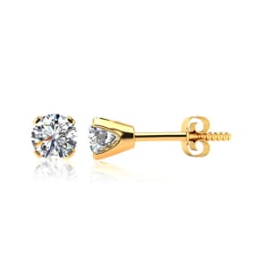 1.10 Carat Natural Colorless Diamond Stud Earrings In 14 Karat Yellow Gold. Very Rare Size, Amazing Price!