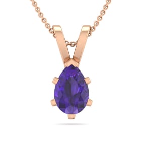 1/2 Carat Pear Shape Amethyst Necklace In 14K Rose Gold Over Sterling Silver, 18 Inches