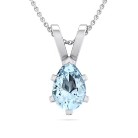 1/2 Carat Pear Shape Aquamarine Necklace In Sterling Silver, 18 Inches
