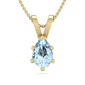 1/2 Carat Pear Shape Aquamarine Necklace In 14K Yellow Gold Over Sterling Silver, 18 Inches
