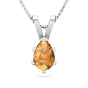 1/2 Carat Pear Shape Citrine Necklace In Sterling Silver, 18 Inches