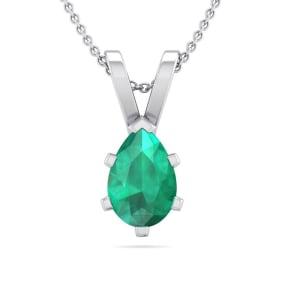 1/2 Carat Pear Shape Emerald Necklaces In Sterling Silver, 18 Inch Chain