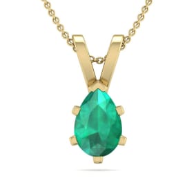 1/2 Carat Pear Shape Emerald Necklaces In 14 Karat Yellow Gold Over Sterling Silver, 18 Inch Chain
