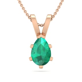 1/2 Carat Pear Shape Emerald Necklaces In 14 Karat Rose Gold Over Sterling Silver, 18 Inch Chain