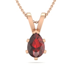 Garnet Necklace: Garnet Jewelry: 1/2 Carat Pear Shape Garnet Necklace In 14K Rose Gold Over Sterling Silver, 18 Inches