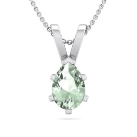 1/2 Carat Pear Shape Green Amethyst Necklace In Sterling Silver, 18 Inches