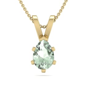 1/2 Carat Pear Shape Green Amethyst Necklace In 14K Yellow Gold Over Sterling Silver, 18 Inches