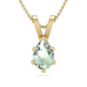 1/2 Carat Pear Shape Green Amethyst Necklace In 14K Yellow Gold Over Sterling Silver, 18 Inches