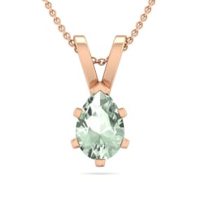 1/2 Carat Pear Shape Green Amethyst Necklace In 14K Rose Gold Over Sterling Silver, 18 Inches
