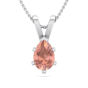 1/2 Carat Pear Shape Morganite Necklace In Sterling Silver With 18 Inch Chain