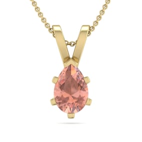 1/2 Carat Pear Shape Morganite Necklace In 14K Yellow Gold Over Sterling Silver With 18 Inch Chain