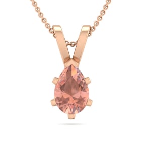 Pink Gemstones 1/2 Carat Pear Shape Morganite Necklace In 14K Rose Gold Over Sterling Silver, 18 Inches