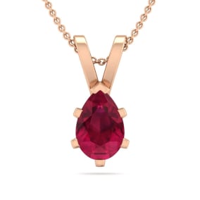 1/2 Carat Pear Shape Ruby Necklace In 14K Rose Gold Over Sterling Silver, 18 Inches