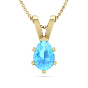 1/2 Carat Pear Shape Blue Topaz Necklace In 14K Yellow Gold Over Sterling Silver, 18 Inches