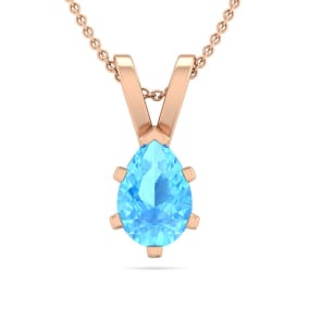 1/2 Carat Pear Shape Blue Topaz Necklace In 14K Rose Gold Over Sterling Silver, 18 Inches