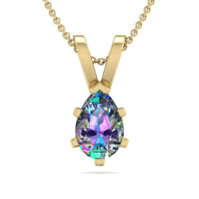 1/2 Carat Pear Shape Mystic Topaz Necklace In 14 Karat Yellow Gold Over Sterling Silver, 18 Inches