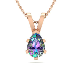 1/2 Carat Pear Shape Mystic Topaz Necklace In 14 Karat Rose Gold Over Sterling Silver, 18 Inches