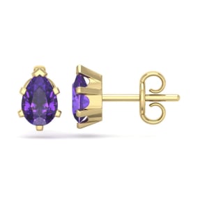 1 Carat Pear Shape Amethyst Stud Earrings In 14K Yellow Gold Over Sterling Silver