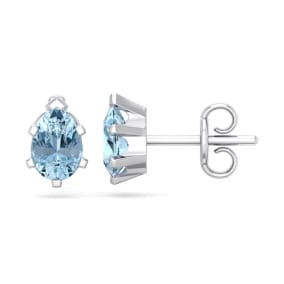 1 Carat Pear Shape Aquamarine Stud Earrings In Sterling Silver
