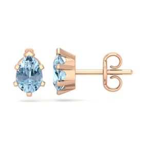 Aquamarine Earrings: Aquamarine Jewelry: 1 Carat Pear Shape Aquamarine Stud Earrings In 14K Rose Gold Over Sterling Silver