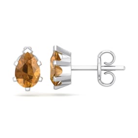 1 Carat Pear Shape Citrine Stud Earrings In Sterling Silver