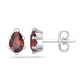 Garnet Earrings: Garnet Jewelry: 1 Carat Pear Shape Garnet Stud Earrings In Sterling Silver