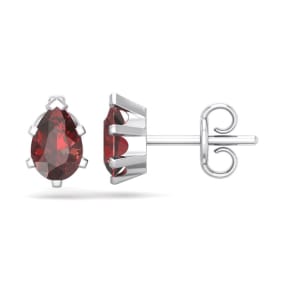 1 Carat Pear Shape Garnet Stud Earrings In Sterling Silver
