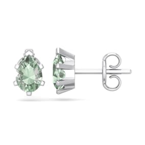 1 Carat Pear Shape Green Amethyst Stud Earrings In Sterling Silver