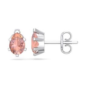 Pink Gemstones 1 Carat Pear Shape Morganite Stud Earrings In Sterling Silver