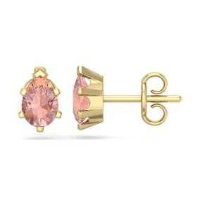 Pink Gemstones 1 Carat Pear Shape Morganite Stud Earrings In 14K Yellow Gold Over Sterling Silver