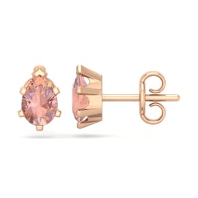 Pink Gemstones 1 Carat Pear Shape Morganite Stud Earrings In 14K Rose Gold Over Sterling Silver