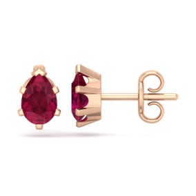 1 Carat Pear Shape Ruby Stud Earrings In 14K Rose Gold Over Sterling Silver