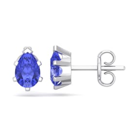 1 Carat Pear Shape Tanzanite Stud Earrings In Sterling Silver