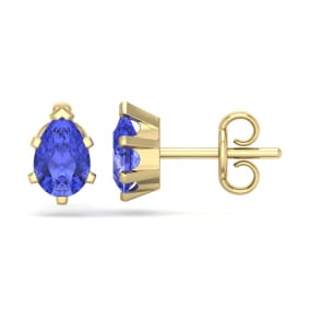 1 Carat Pear Shape Tanzanite Stud Earrings In 14K Yellow Gold Over Sterling Silver