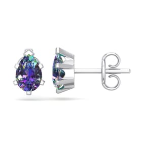1 Carat Pear Shape Mystic Topaz Stud Earrings In Sterling Silver