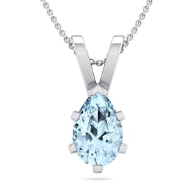 Aquamarine Necklace: Aquamarine Jewelry: 3/4 Carat Pear Shape Aquamarine Necklace In Sterling Silver, 18 Inches