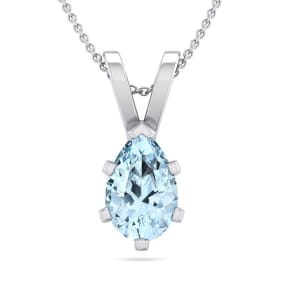 3/4 Carat Pear Shape Aquamarine Necklace In Sterling Silver, 18 Inches