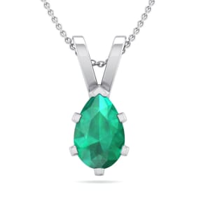 3/4 Carat Pear Shape Emerald Necklaces In Sterling Silver, 18 Inch Chain